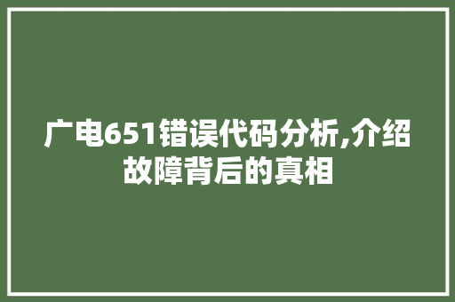 广电651错误代码分析,介绍故障背后的真相