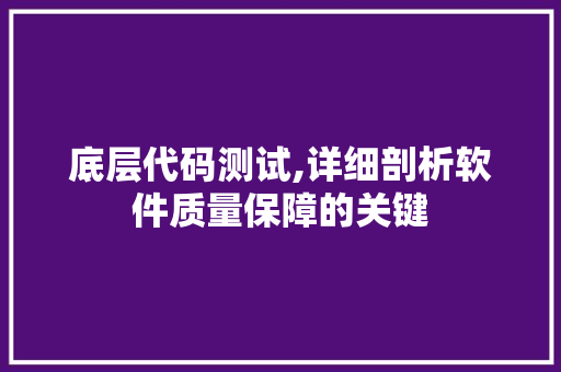 底层代码测试,详细剖析软件质量保障的关键