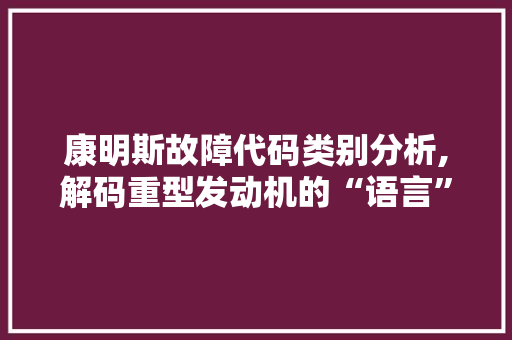 康明斯故障代码类别分析,解码重型发动机的“语言”