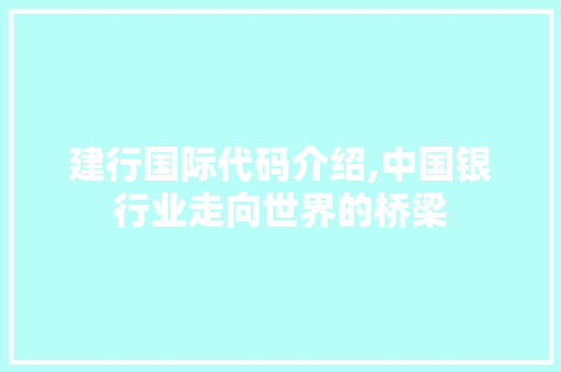 建行国际代码介绍,中国银行业走向世界的桥梁