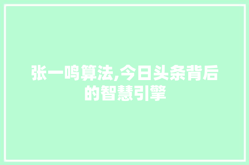 张一鸣算法,今日头条背后的智慧引擎