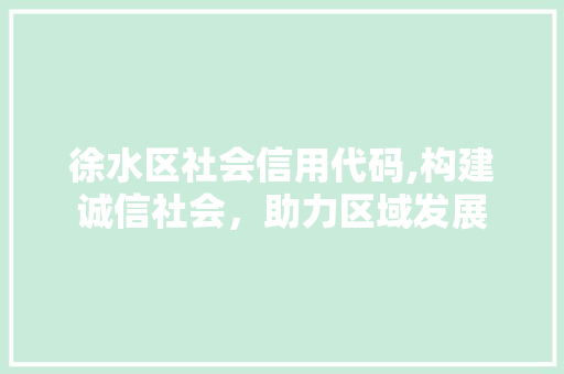 徐水区社会信用代码,构建诚信社会，助力区域发展