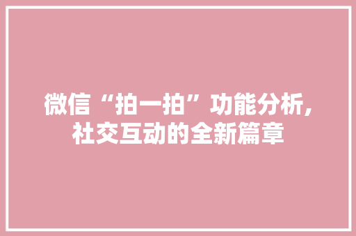 微信“拍一拍”功能分析,社交互动的全新篇章