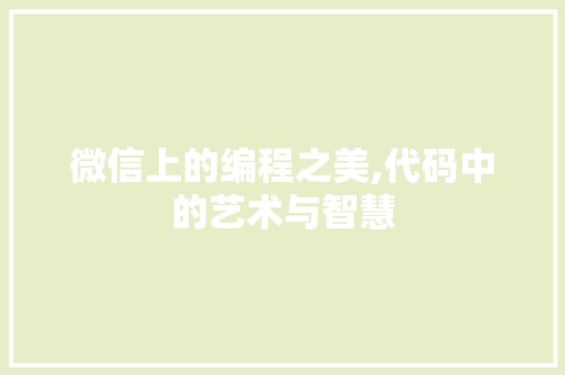 微信上的编程之美,代码中的艺术与智慧