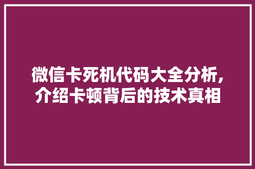 微信卡死机代码大全分析,介绍卡顿背后的技术真相