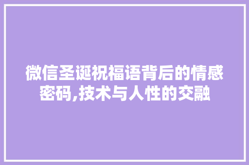 微信圣诞祝福语背后的情感密码,技术与人性的交融