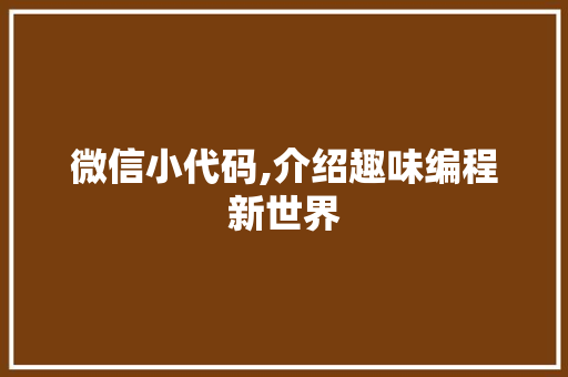 微信小代码,介绍趣味编程新世界