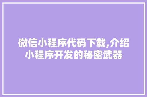 微信小程序代码下载,介绍小程序开发的秘密武器