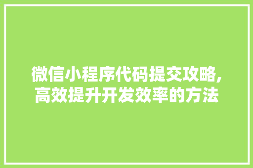 微信小程序代码提交攻略,高效提升开发效率的方法