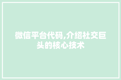 微信平台代码,介绍社交巨头的核心技术