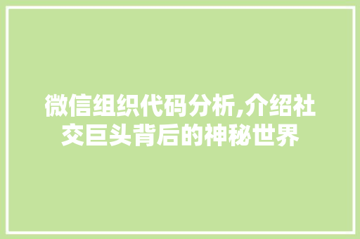 微信组织代码分析,介绍社交巨头背后的神秘世界