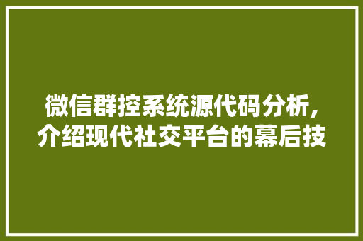 微信群控系统源代码分析,介绍现代社交平台的幕后技术