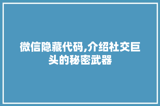 微信隐藏代码,介绍社交巨头的秘密武器