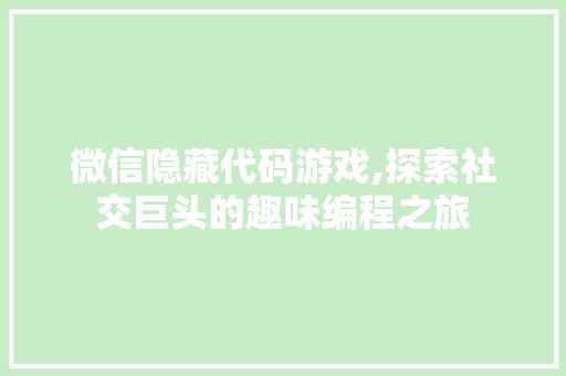 微信隐藏代码游戏,探索社交巨头的趣味编程之旅