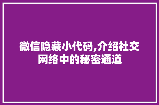 微信隐藏小代码,介绍社交网络中的秘密通道