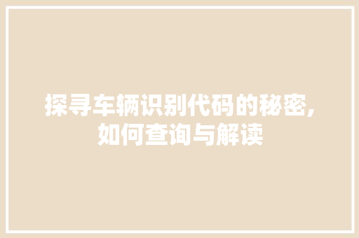 探寻车辆识别代码的秘密,如何查询与解读