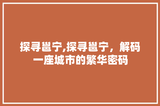 探寻邕宁,探寻邕宁，解码一座城市的繁华密码