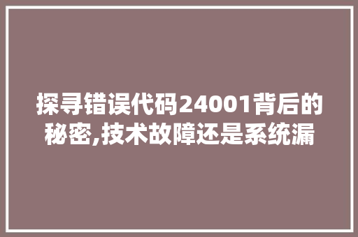 探寻错误代码24001背后的秘密,技术故障还是系统漏洞