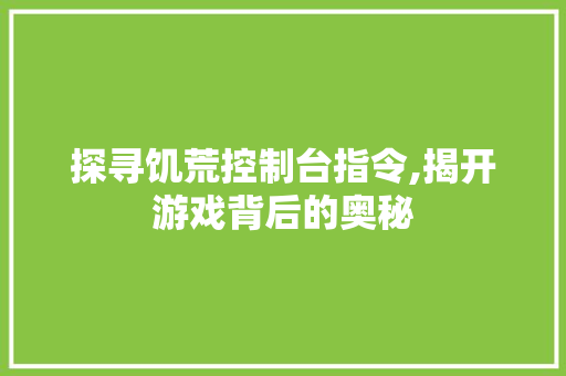 探寻饥荒控制台指令,揭开游戏背后的奥秘