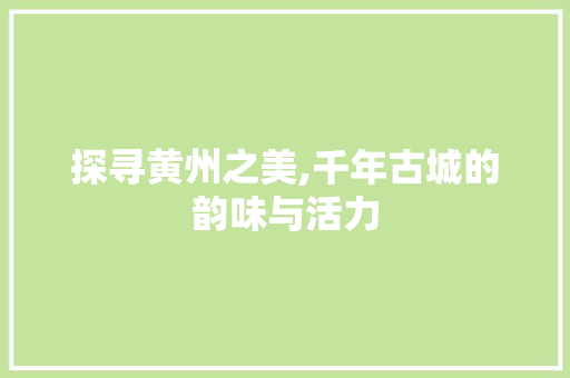 探寻黄州之美,千年古城的韵味与活力