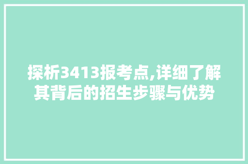 探析3413报考点,详细了解其背后的招生步骤与优势