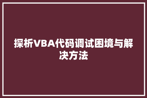 探析VBA代码调试困境与解决方法 Docker