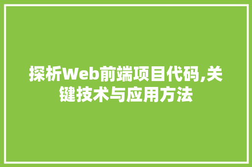 探析Web前端项目代码,关键技术与应用方法