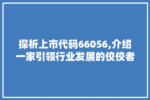 探析上市代码66056,介绍一家引领行业发展的佼佼者