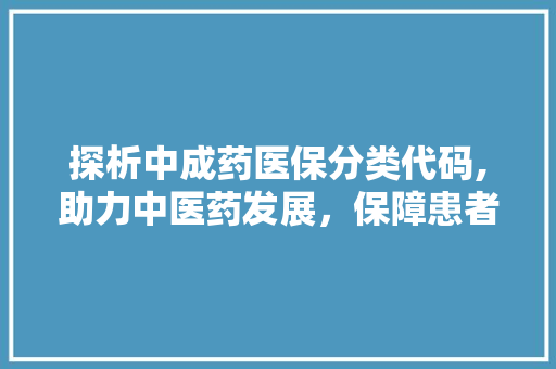 探析中成药医保分类代码,助力中医药发展，保障患者权益