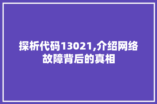 探析代码13021,介绍网络故障背后的真相