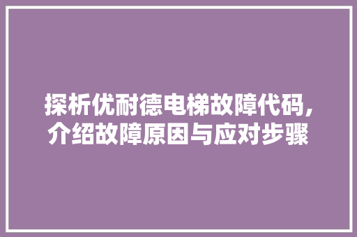 探析优耐德电梯故障代码,介绍故障原因与应对步骤