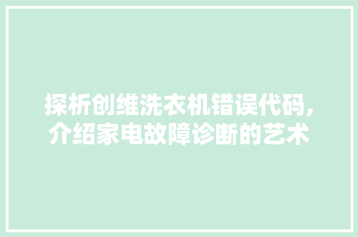 探析创维洗衣机错误代码,介绍家电故障诊断的艺术