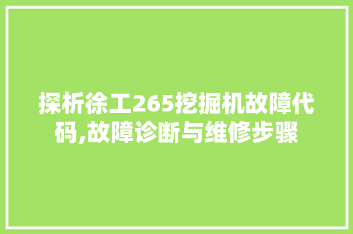 探析徐工265挖掘机故障代码,故障诊断与维修步骤