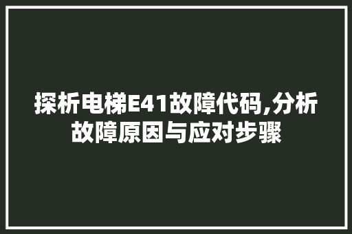 探析电梯E41故障代码,分析故障原因与应对步骤