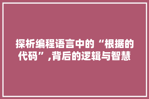 探析编程语言中的“根据的代码”,背后的逻辑与智慧