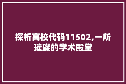 探析高校代码11502,一所璀璨的学术殿堂