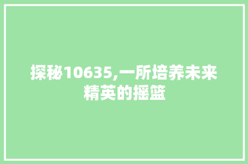 探秘10635,一所培养未来精英的摇篮