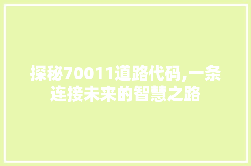 探秘70011道路代码,一条连接未来的智慧之路