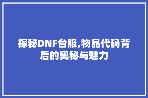 探秘DNF台服,物品代码背后的奥秘与魅力