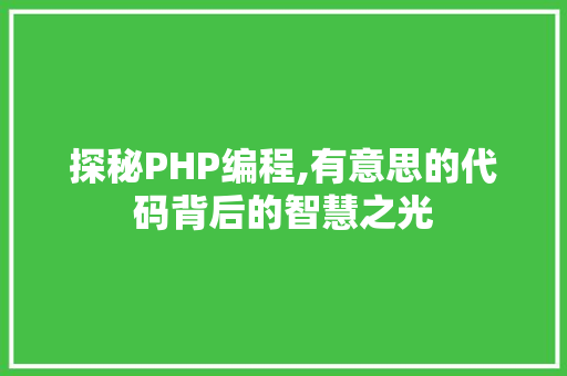 探秘PHP编程,有意思的代码背后的智慧之光