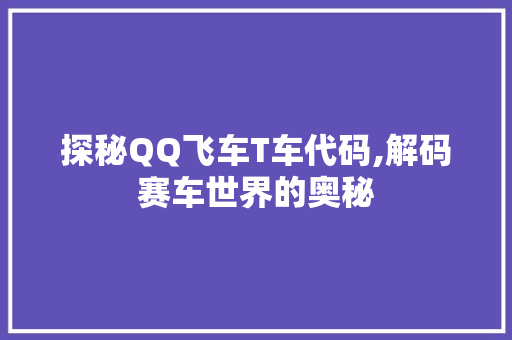 探秘QQ飞车T车代码,解码赛车世界的奥秘