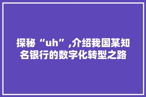 探秘“uh”,介绍我国某知名银行的数字化转型之路