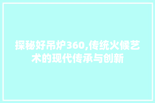 探秘好吊炉360,传统火候艺术的现代传承与创新