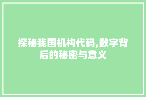 探秘我国机构代码,数字背后的秘密与意义