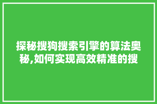 探秘搜狗搜索引擎的算法奥秘,如何实现高效精准的搜索体验