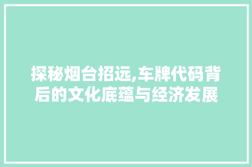 探秘烟台招远,车牌代码背后的文化底蕴与经济发展