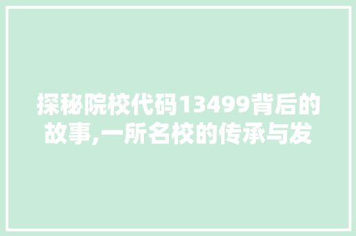 探秘院校代码13499背后的故事,一所名校的传承与发展