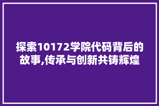 探索10172学院代码背后的故事,传承与创新共铸辉煌