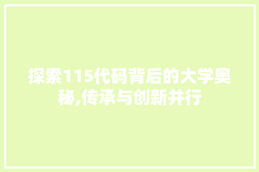 探索115代码背后的大学奥秘,传承与创新并行