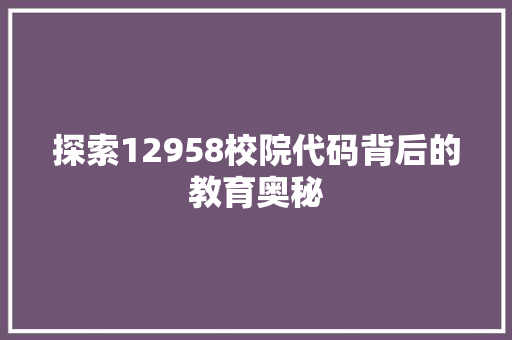 探索12958校院代码背后的教育奥秘 CSS